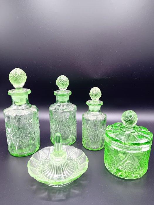 Val Saint Lambert - Kaptafelset (5) - Uraniumglas - Groen, Antiek en Kunst, Kunst | Designobjecten