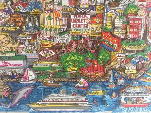 Charles Fazzino (1955) - Hello Seattle, Antiek en Kunst, Kunst | Schilderijen | Modern