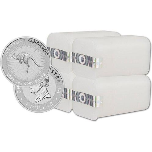 Australie. 100 x 1 oz 2025 $1 AUD Silver Kangaroo Coin In, Postzegels en Munten, Edelmetalen en Baren