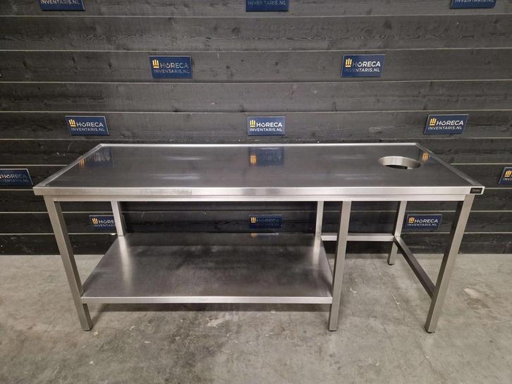 Werktafel | prullenbak gat | RVS | 200cm, Zakelijke goederen, Horeca | Meubilair en Inrichting, Gebruikt