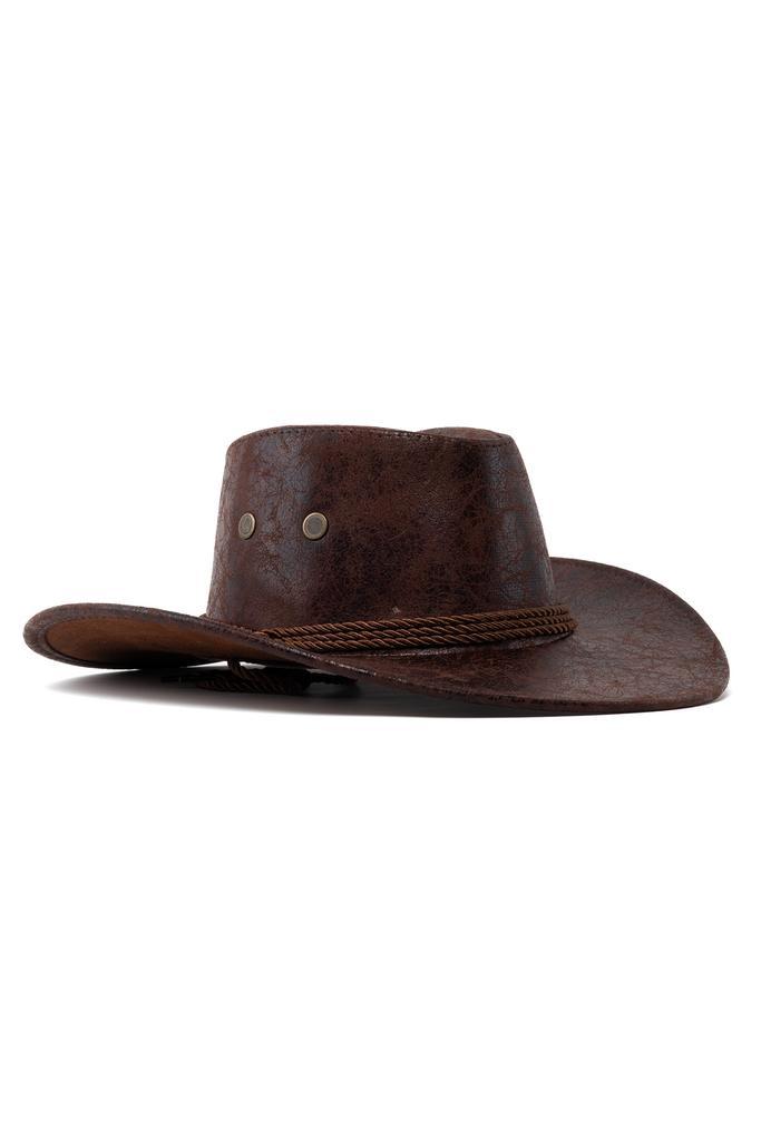 Cowboyhoed Leatherlook Donkerbruin Mat Donkerbruine Leren Co, Kleding | Heren, Carnavalskleding en Feestkleding, Nieuw, Ophalen of Verzenden