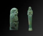 Oud-Egyptisch Faience Ushabti houdt een schoffel en een, Antiek en Kunst