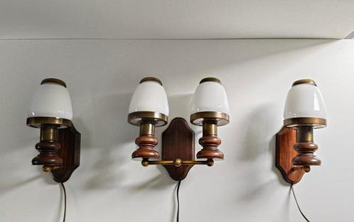 Wandlamp (3) - Glas, Hout, Metaal - Brocante wandlampen, Antiek en Kunst, Curiosa en Brocante