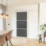 Stalen Schuifdeur - 3 Vlaks - Wit - Rook glas, 75 tot 150 cm, Nieuw, 150 tot 225 cm, Metaal