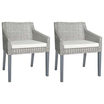 vidaXL Eetkamerstoelen 2 st met kussens natuurlijk rattan, Verzenden