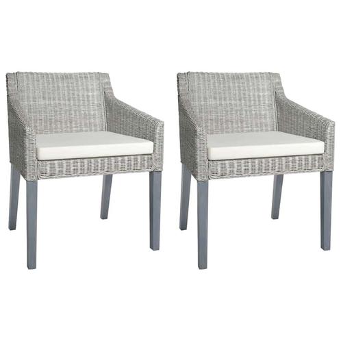 vidaXL Eetkamerstoelen 2 st met kussens natuurlijk rattan, Huis en Inrichting, Stoelen, Nieuw, Verzenden