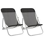 Strandstoel Set Zwart - Verstelbaar | Tweede Kansje | OP=OP, Tuin en Terras, Verzenden, Nieuw, Textileen