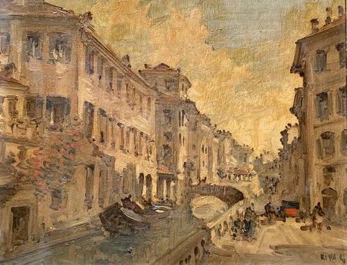 Giovanni Riva (1890-1973) - Milano e il Naviglio, Antiek en Kunst, Kunst | Schilderijen | Klassiek