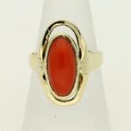 Ring - 14 karaat Geel goud - Bloedkoraal, Handtassen en Accessoires, Ringen, Nieuw