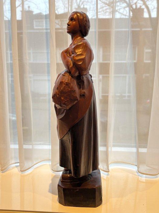 Beeld, Handgesneden houten beeld van staande vrouw -, Antiquités & Art, Curiosités & Brocante