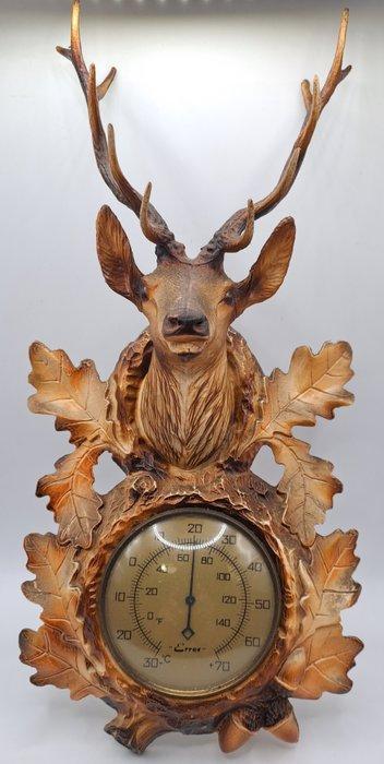Thermometer - Plastic, Metaal - Een hert in de herfst., Antiek en Kunst, Curiosa en Brocante
