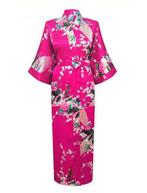 KIMU® Kimono Donkerroze 3/4 S-M Yukata Satijn Onder de Knie, Nieuw, Ophalen of Verzenden