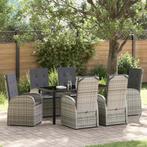 vidaXL Tuin Eettafel Set met kussen 7 pcs Grijs poly rattan, Tuin en Terras, Verzenden, Nieuw