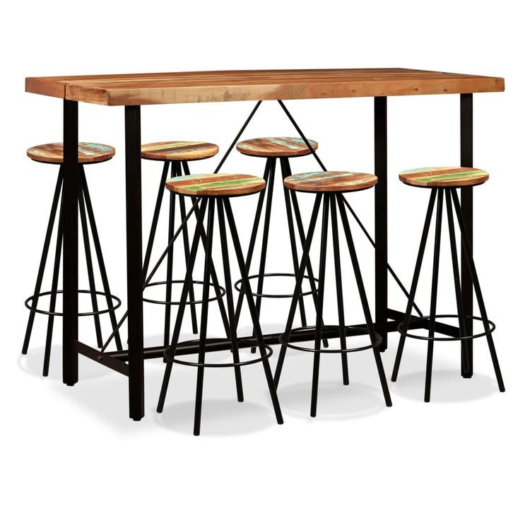 vidaXL 7-delige Barset massief acaciahout en gerecycled hout, Huis en Inrichting, Complete eetkamers, Nieuw, Verzenden