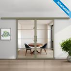 Dubbele stalen Schuifdeuren met koofsysteem 4 Vlaks Olijfgro, Bricolage & Construction