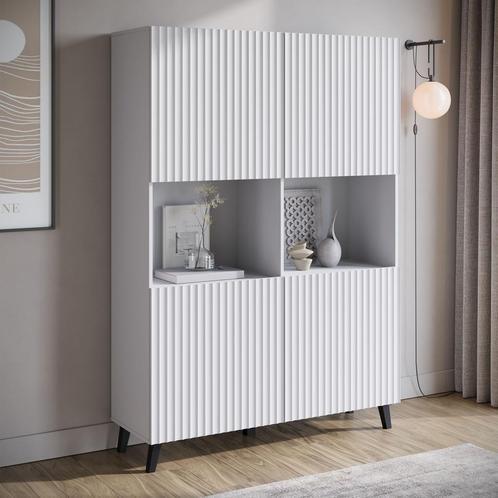 Meubella | Dressoir wit 120 cm | Latten op deuren kast, Huis en Inrichting, Kasten | Dressoirs, 25 tot 50 cm, Nieuw, 100 tot 150 cm
