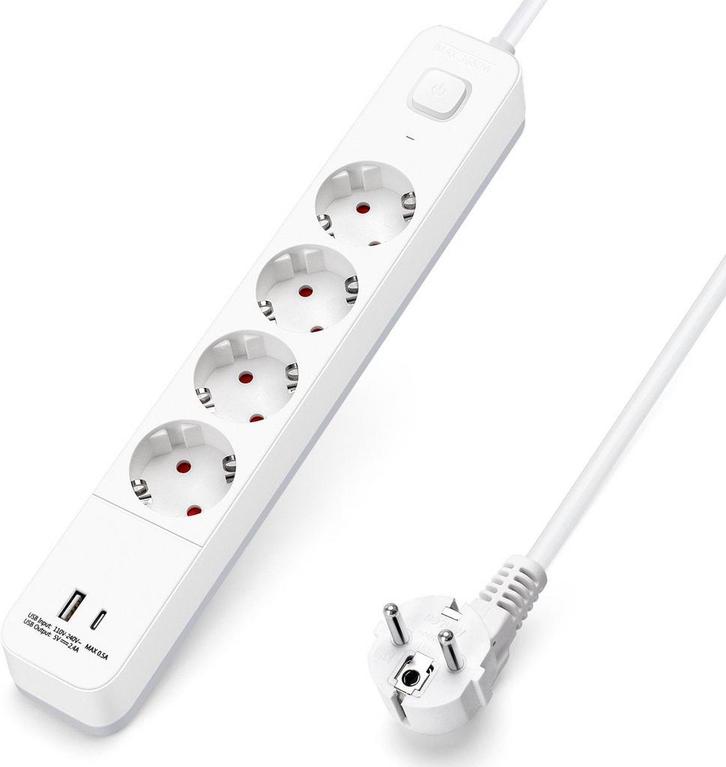 Aigostar 20BW2 - Stekkerdoos met Schakelaar - 4-voudig - USB, Computers en Software, Overige Computers en Software, Verzenden