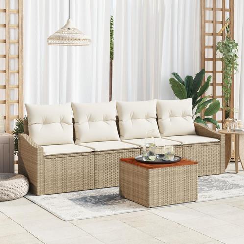 vidaXL 5-delige ligbed set met kussens in beige poly rattan, Tuin en Terras, Tuinsets en Loungesets, Nieuw, Verzenden