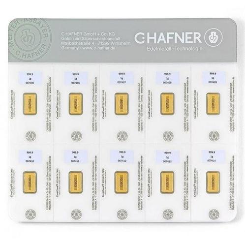10 gram - Goud .999 - 10 x 1g 9999 Gold Bar Hafner Smart, Postzegels en Munten, Edelmetalen en Baren