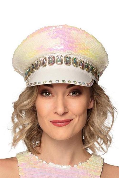 Pet Wit Parelmoer Kapiteinspet Diamanten Witte Pailletten Pr, Vêtements | Femmes, Chapeaux & Casquettes, Enlèvement ou Envoi