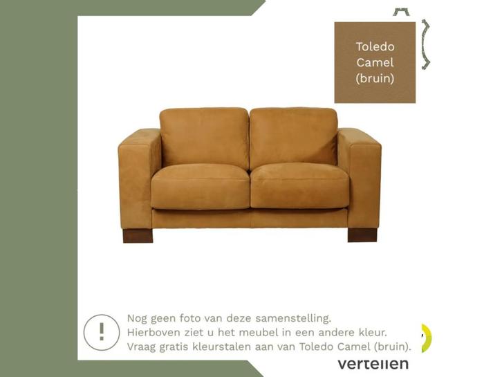 Leren bank Clear - 2 zits - Toledo Camel (bruin) - Poten, Antiek en Kunst, Antiek | Meubels | Stoelen en Sofa's, Ophalen of Verzenden