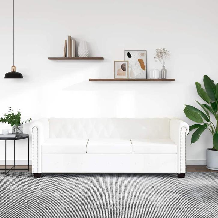 vidaXL Driezitsbank Chesterfield kunstleer wit, Huis en Inrichting, Zetels | Zetels, Nieuw, Verzenden