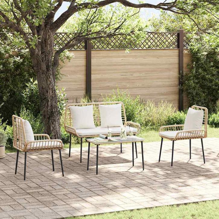 vidaXL Tuin Eettafel Set 3 pcs Bruin en Zwart en Crème, Tuin en Terras, Tuinsets en Loungesets, Nieuw, Verzenden
