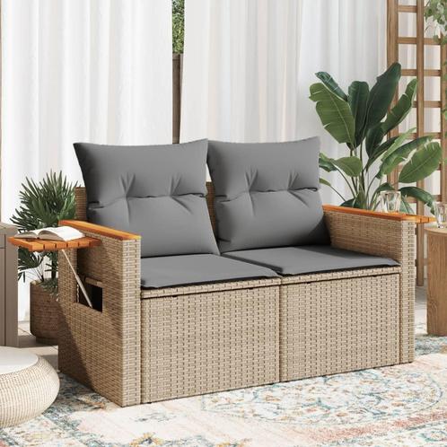 vidaXL Tuinbank 2-zits met kussens poly rattan beige, Tuin en Terras, Tuinsets en Loungesets, Nieuw, Verzenden