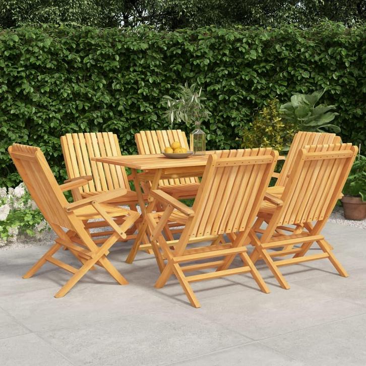 vidaXL 7-delige Tuinset massief teakhout, Tuin en Terras, Tuinsets en Loungesets, Tuinset, Nieuw, Verzenden