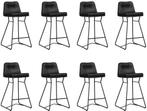 Set van 8 Zwarte leren industriële barkrukken - staal zwart, Nieuw, Vijf, Zes of meer stoelen, Leer, Ophalen of Verzenden