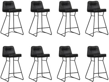 Set van 8 Zwarte leren industriële barkrukken - staal zwart, Overige kleuren, Nieuw, Ophalen of Verzenden, Vijf, Zes of meer stoelen
