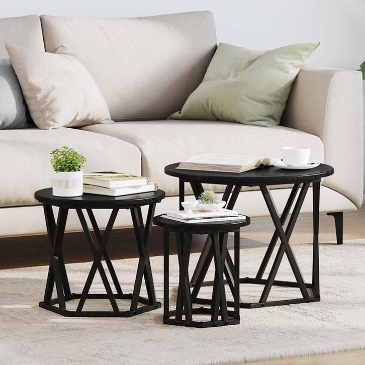 vidaXL Nestende Side Table 3 pcs Zwart Eiken Engineered hout, Maison & Meubles, Tables | Tables de salon, Envoi