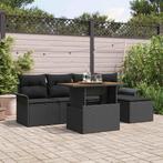 vidaXL 6 Delige Tuin Eettafel Set met Kussens - Zwart Poly, Verzenden, Nieuw