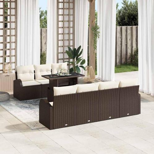 vidaXL Tuinbank Set met kussen 8 pcs Bruin Poly rattan, Tuin en Terras, Tuinsets en Loungesets, Nieuw, Verzenden