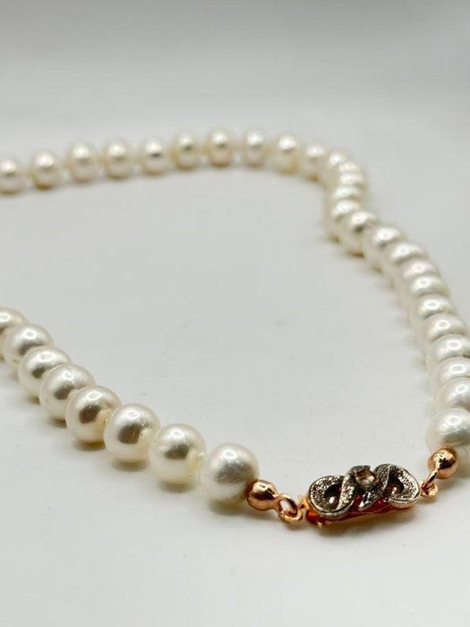 Sans prix de réserve - Collier Argent Perle - Diamant, Handtassen en Accessoires, Kettingen