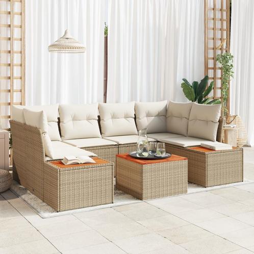 vidaXL 7-delige tuinsofa set met kussens – Beige poly rattan, Tuin en Terras, Tuinsets en Loungesets, Nieuw, Verzenden