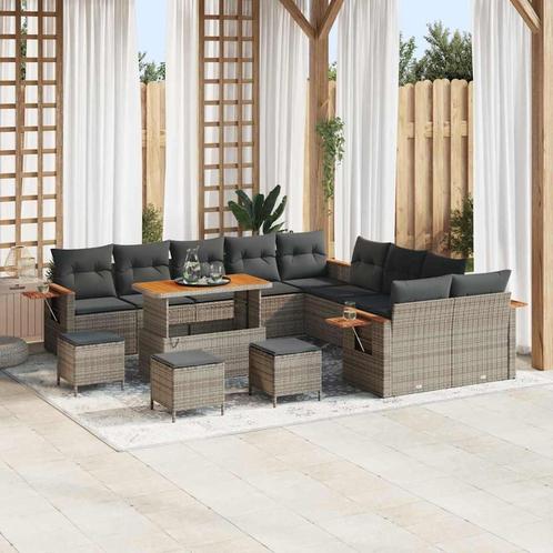 vidaXL Tuinbank Set met kussen met opslag 14 pcs Grijs Poly, Tuin en Terras, Tuinsets en Loungesets, Nieuw, Verzenden