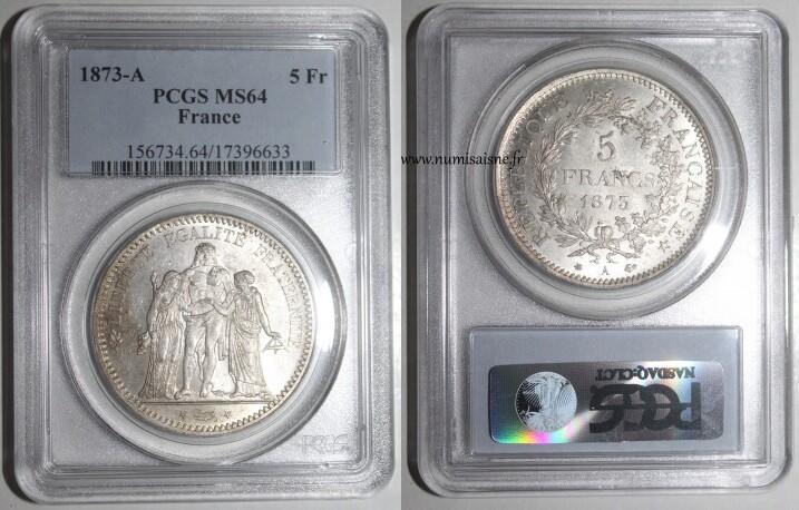 France Frankreich Km 820 5 Francs 1873 A Paris Typ Hercul..., Postzegels en Munten, Munten | Europa | Niet-Euromunten, België