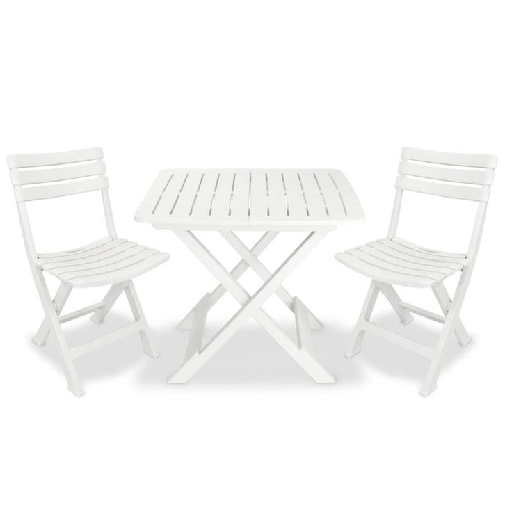 vidaXL 3-delige Bistroset inklapbaar kunststof wit, Tuin en Terras, Tuinsets en Loungesets, Nieuw, Verzenden