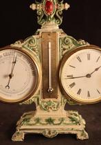 Antieke tafelklok met Barometer en thermometer - Metaal,, Antiek en Kunst