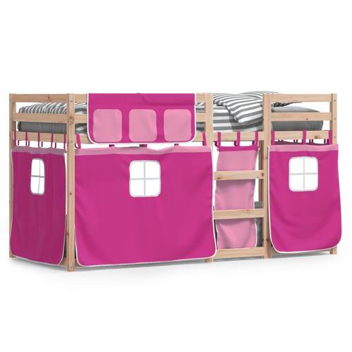 vidaXL Stapelbed met gordijnen 90x200 cm grenenhout roze, Maison & Meubles, Chambre à coucher | Lits, Envoi