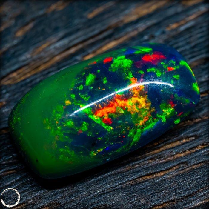 Zwarte opaal cabochon – spectaculair vuur in groen, blauw en, Collections, Minéraux & Fossiles