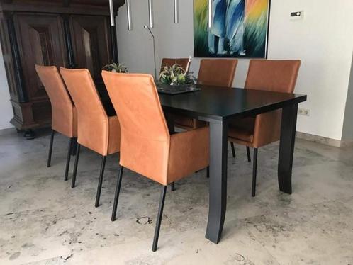 Set van 6 leren eetkamerstoelen - oranje leer - Echt leer,, Huis en Inrichting, Stoelen, Overige kleuren, Nieuw, Leer, Ophalen of Verzenden