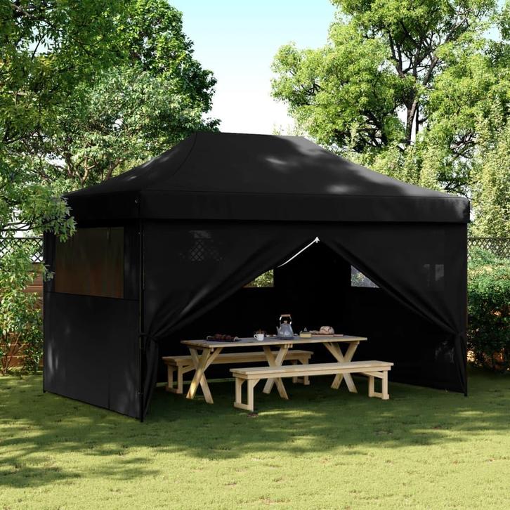 vidaXL Partytent inklapbaar pop-up met 4 zijwanden zwart, Tuin en Terras, Partytenten, Nieuw, Verzenden