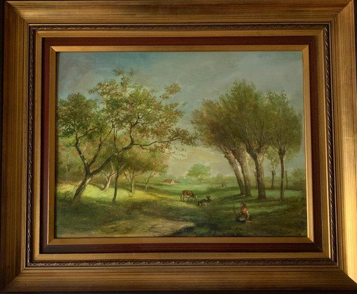 Cornelis Le Mair (1944) - Dame met geitjes, Antiek en Kunst, Kunst | Schilderijen | Klassiek