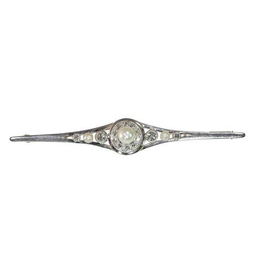 Broche - 18 karaat Geel goud, Witgoud -  0.44ct. tw. Diamant, Handtassen en Accessoires, Antieke sieraden