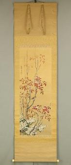 Sparrow and Nandina White Chrysanthemum in Snow - with