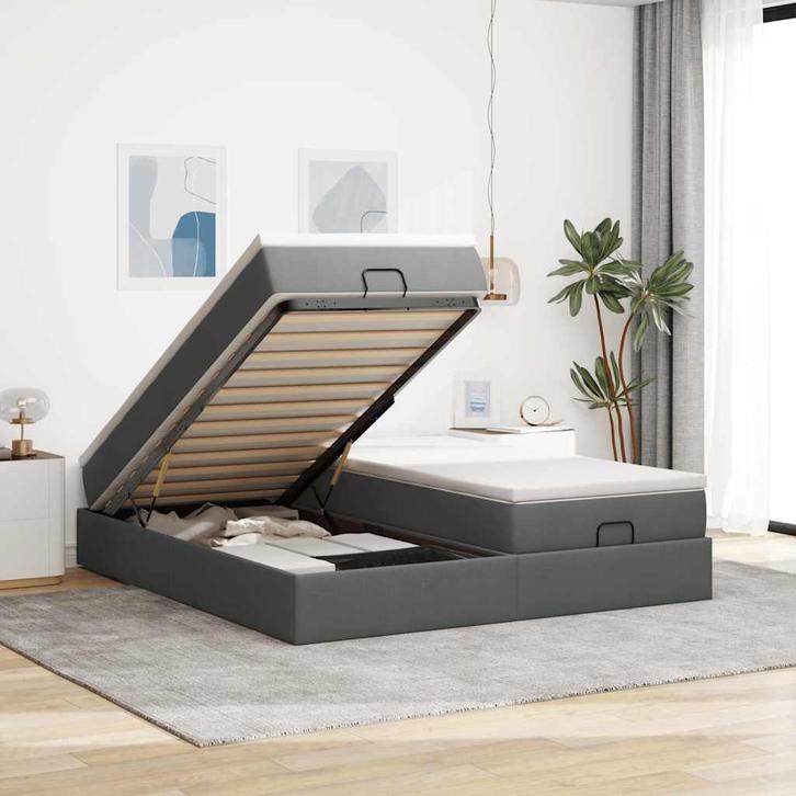 vidaXL Ottoman bed met matrassen 200x200cm stof donkergrijs, Huis en Inrichting, Slaapkamer | Bedden, Nieuw, Verzenden