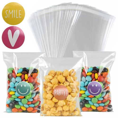 50x Uitdeelzakjes + Sluitstickers Smiley Emoji Mix - Zakjes, Diversen, Cadeauverpakkingen, Verzenden