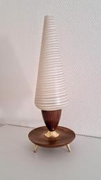Lampe de table - 60s - bois de teck, laiton, verre